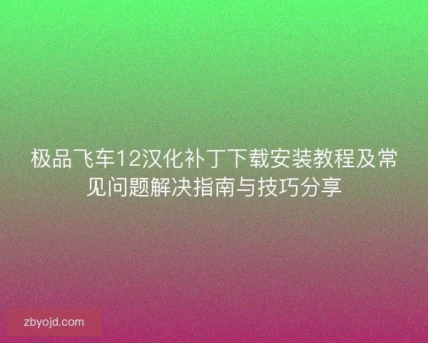 极品飞车12汉化补丁下载安装教程及常见问题解决指南与技巧分享